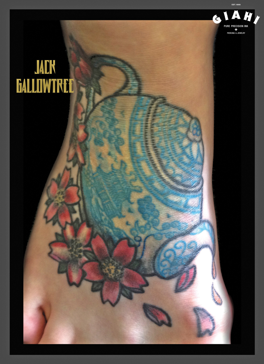 Japanese Tea Pot tattoo by Jack Gallowtree