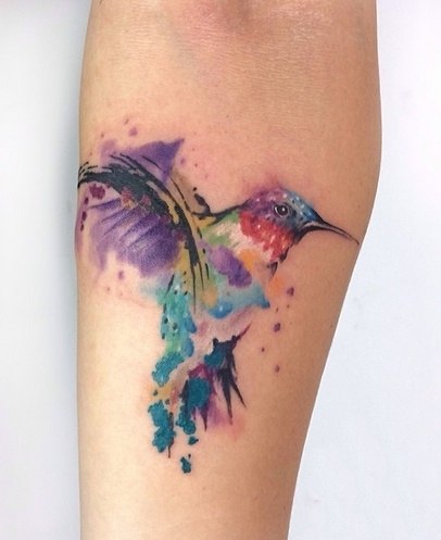 Cute Colibri Aquarelle tattoo by Koray Karagözler
