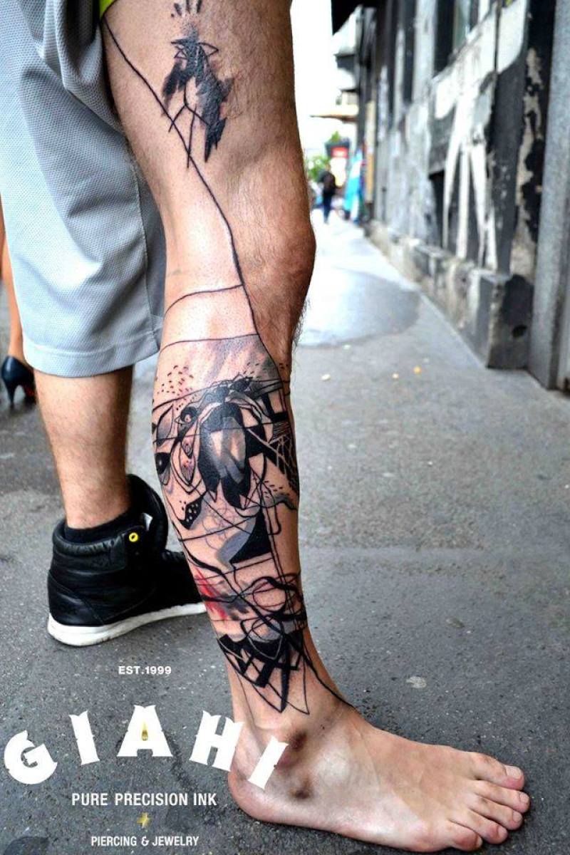 Leg Abstraction Aquarelle tattoo by Petra Hlavàckovà