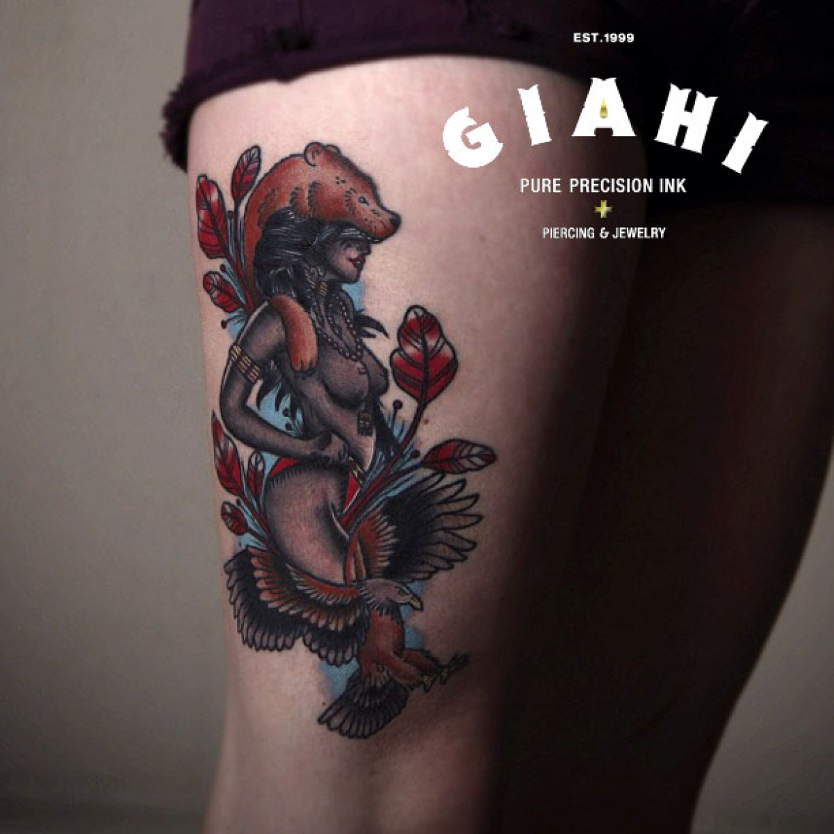 Naked Indian Shaman Girl tattoo by Elda Bernardes
