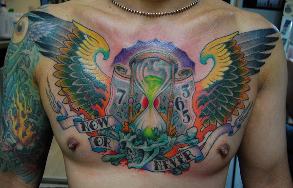 Now or Never Sand Watch tattoo by Illsynapse on Chest