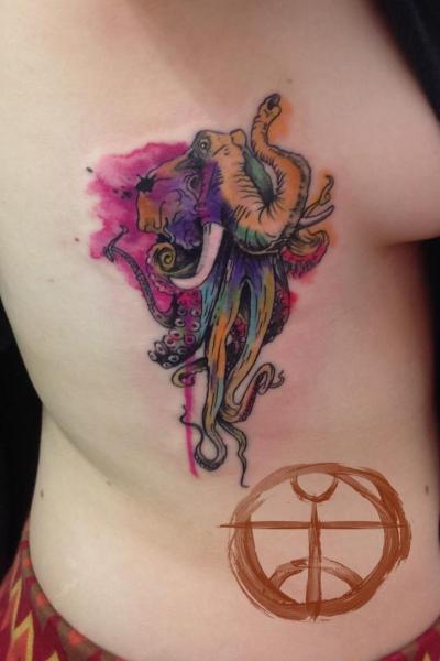 Octopus Elephant Aqurelle tattoo by Galata Tattoo