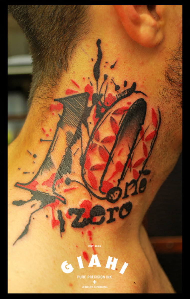 One Zero Lettering Neck tattoo by Live Two