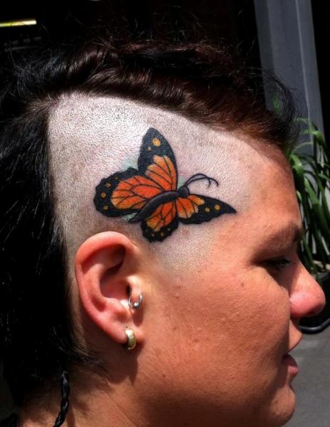 Orange Wings Butterfly Head tattoo by Three Kings Tattoo
