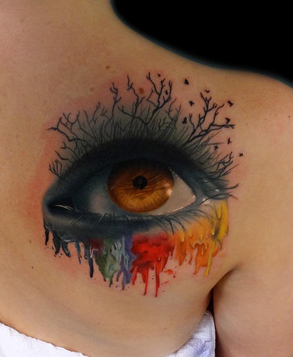 Paint Flowed Artistic Eye tattoo by Andres Acosta