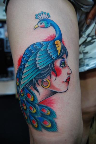 Peacock Hat Girl Old School tattoo by Illsynapse