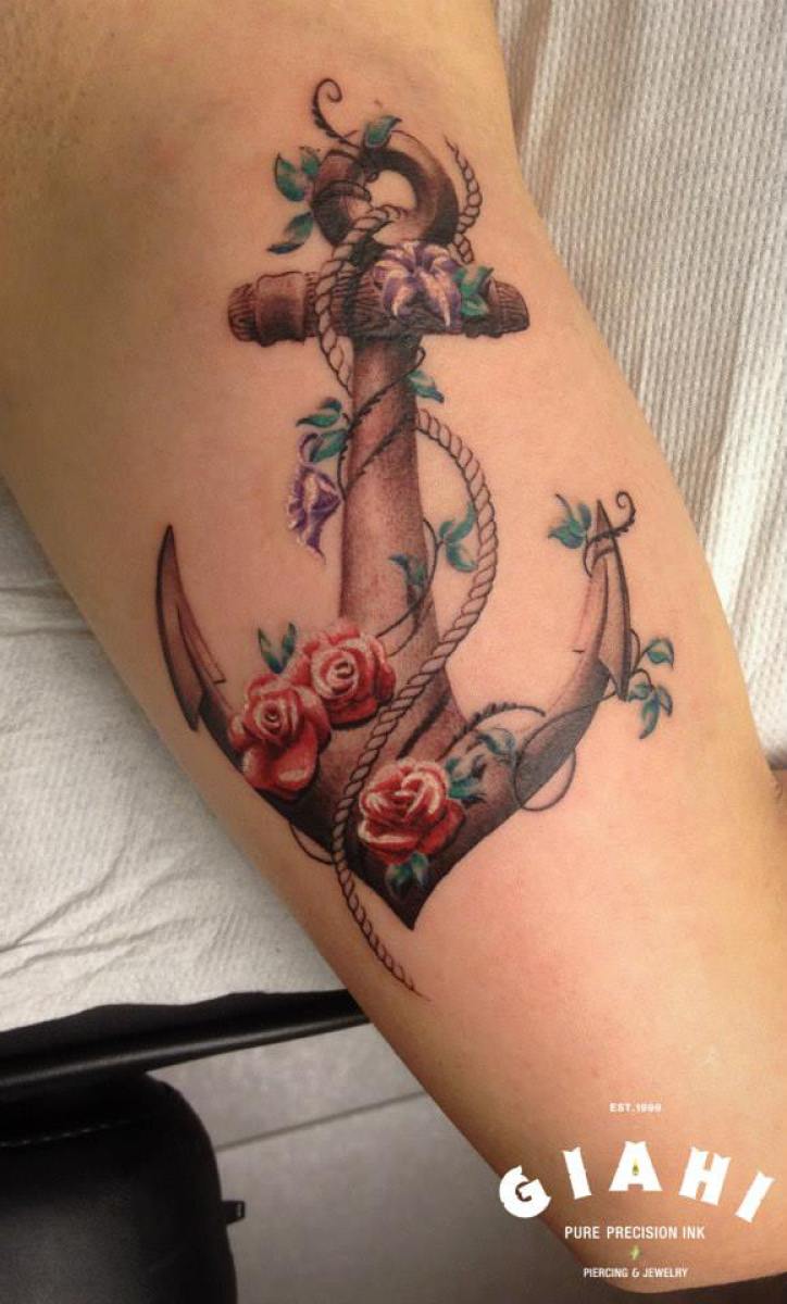 Realistic Roses and Anchor tattoo by Roony  Best Tattoo Ideas Gallery
