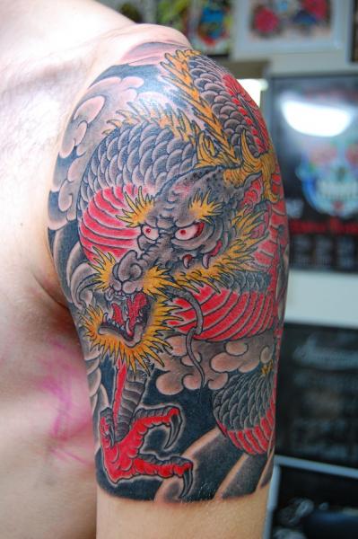 Red Belly Dragon Japanese tattoo by Illsynapse on Shoulder