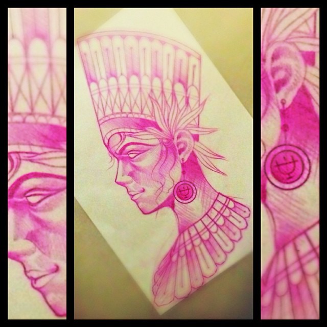 Red Pencil Nifertiti tattoo idea by Chris Veness
