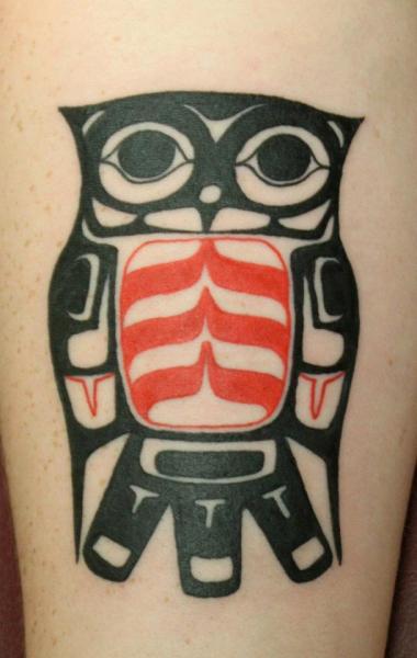 Red and Black Owl Blackwork tattoo by Tantrix Body Art