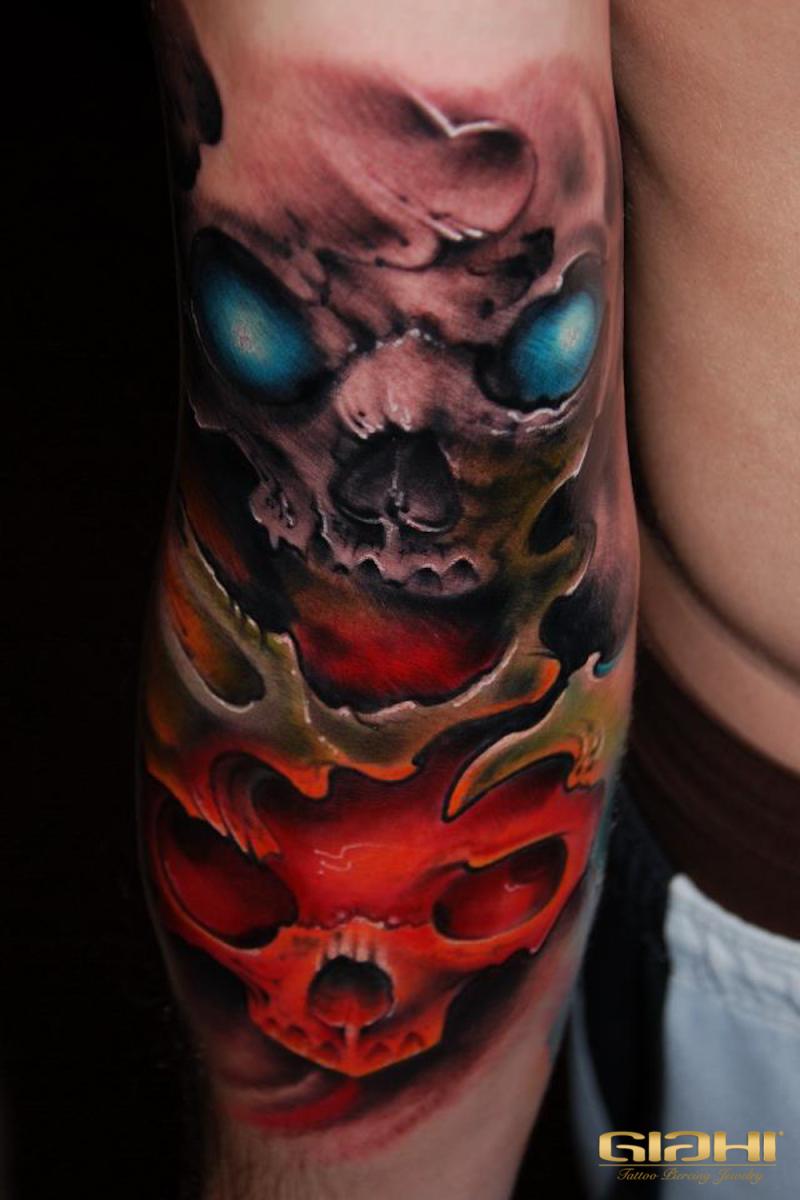 Red Snake Blue Skull Tattoo - Best Tattoo Ideas Gallery