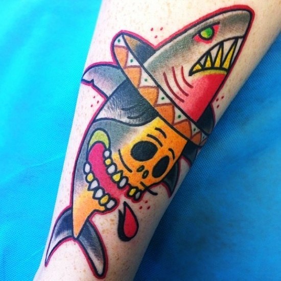 Sambrero Shark Scull Nautical tattoo
