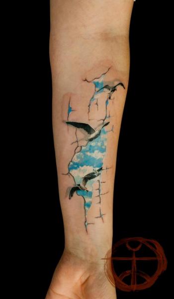 Seagull Sky Piece 3D tattoo by Galata Tattoo