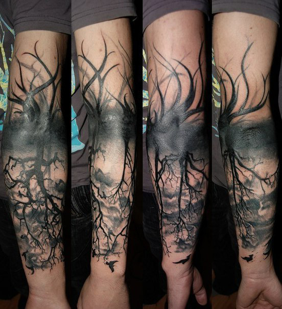 Tentacle Roots Dead Wood Blackwork tattoo