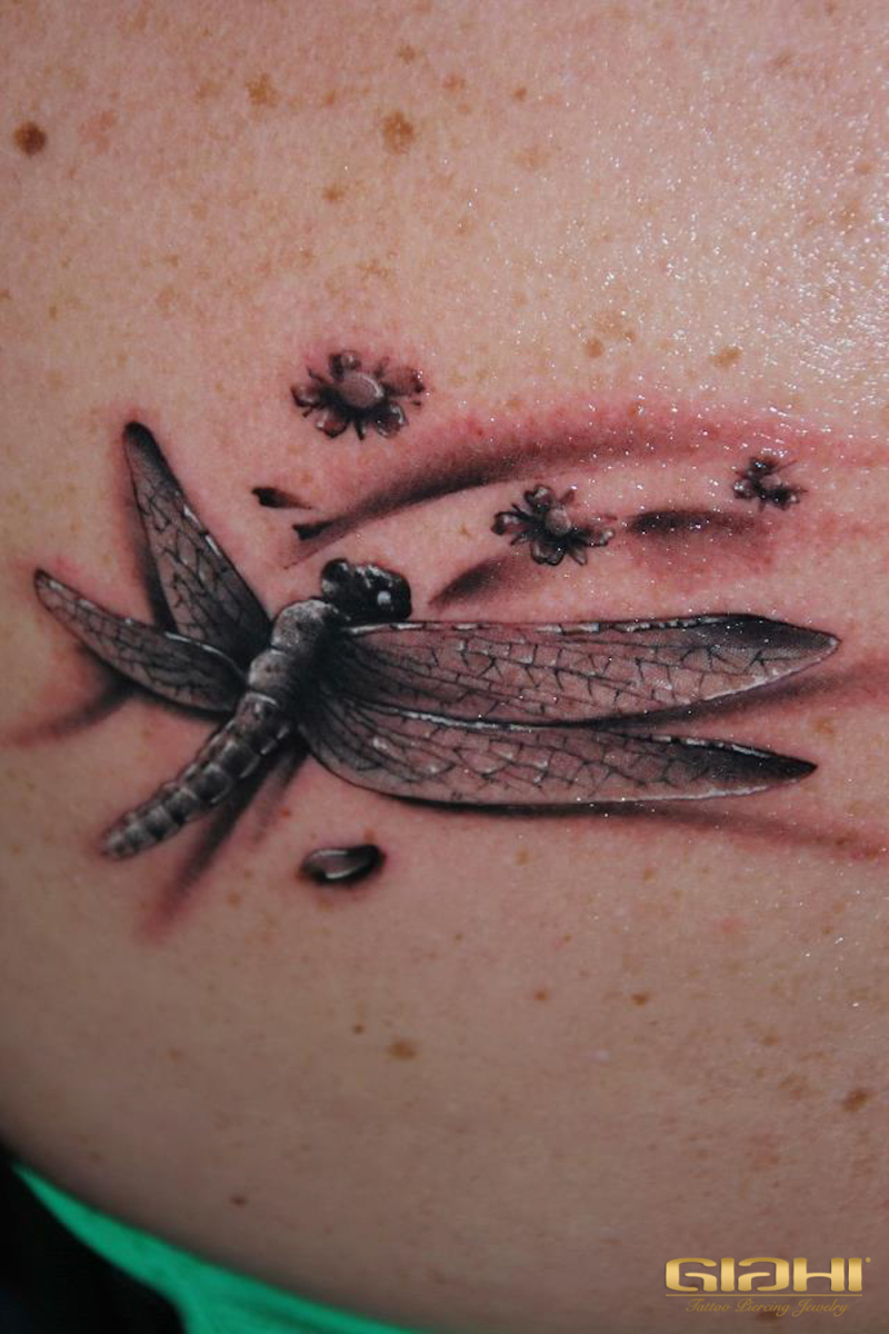 Tiny Dragonfly 3D tattoo by Szilard