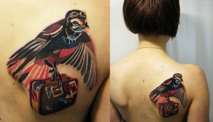 Travaler Suitcase Bird tattoo by Sasha Unisex