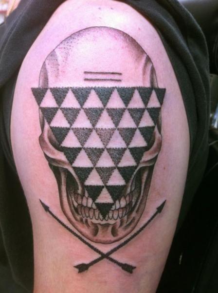 Triangle Face Scull DOtwork tattoo by Three Kings Tattoo