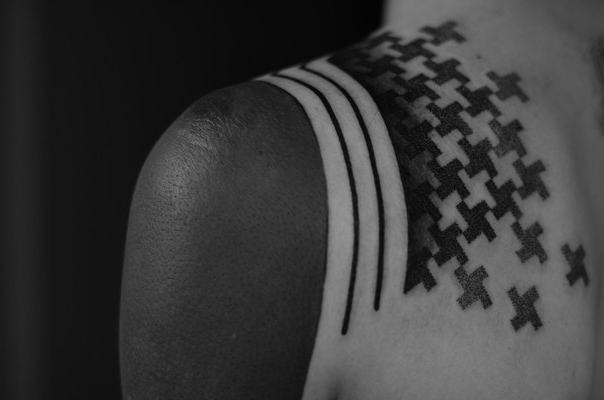 Two Lines Geometry Texture and Black Shoulder Blackwork tattoo - Best Tattoo  Ideas Gallery