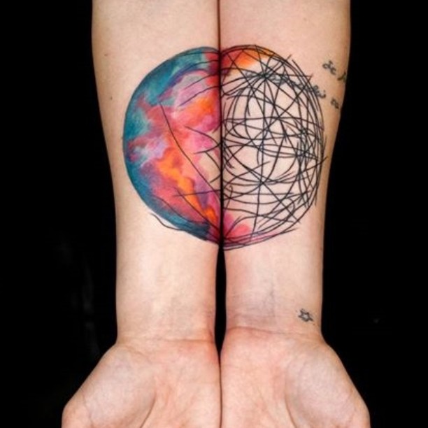 Drawn Watercolor Planet tattoo