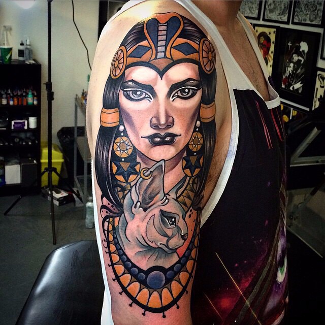 Egyptian Queen Sphynx tattoo on Shoulder