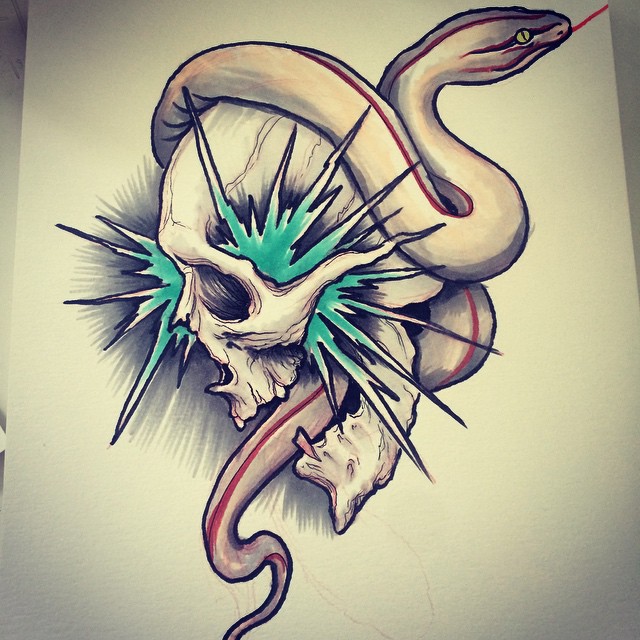 Frozen Skull and Snake tattoo idea