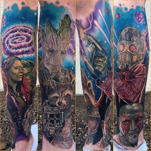 Guardians of The Galaxy tattoo sleeve by Tony Sklepic