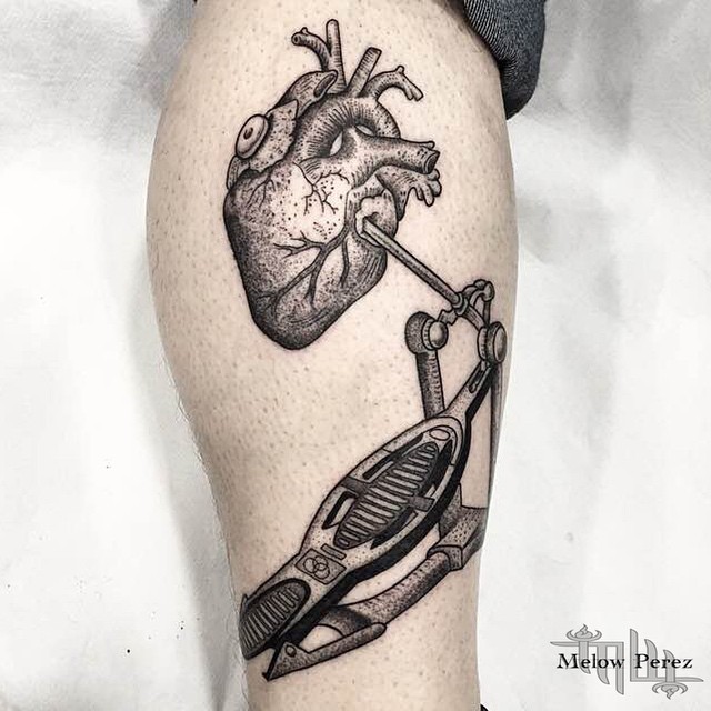 Heart Drum Dotwork tattoo on Leg