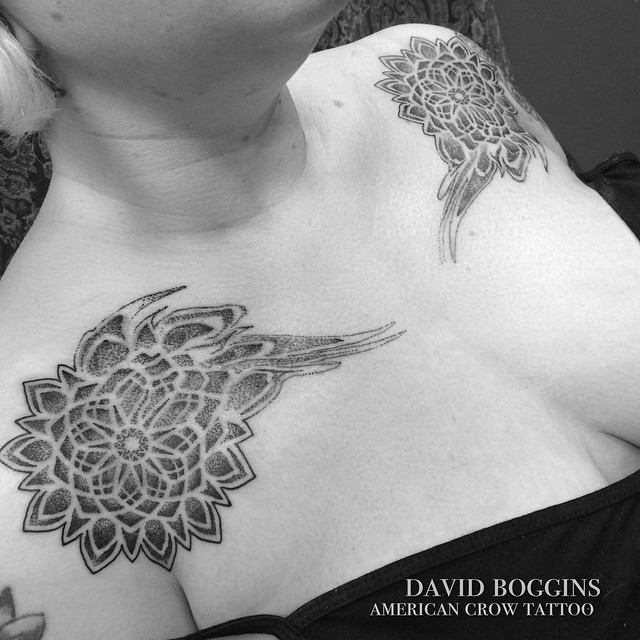 Shoulder Dotwork Flowers tattoo by David Boggins