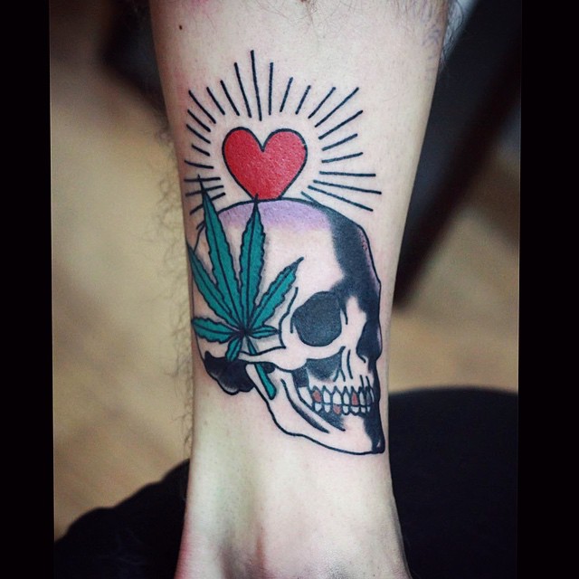 Skull Canabis Wrist tattoo