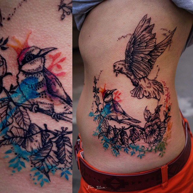 Watercolor Birds Back tattoo
