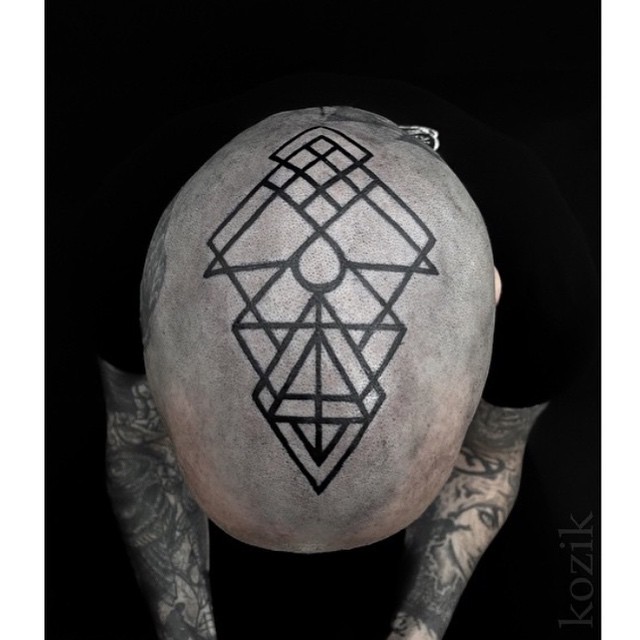 Blackwork Geometry Head Tattoo