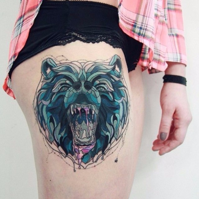 Hip Saliva Teeth Bear tattoo