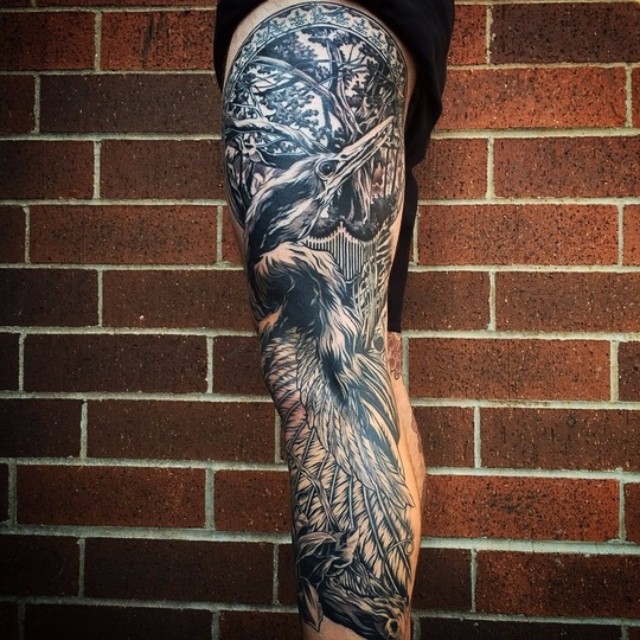 Leg Awesome Crane tattoo