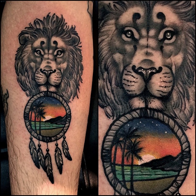 Lion Beach Dream Catcher tattoo