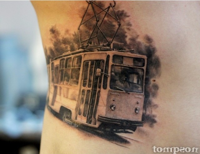 Realistic Tram tattoo
