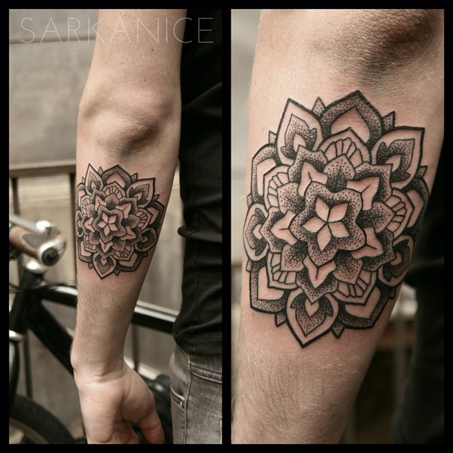 Star Flower Mandala Dotwork tattoo
