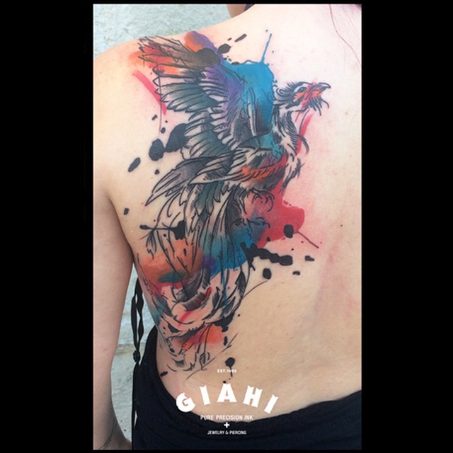 Watercolor Back Bird tattoo