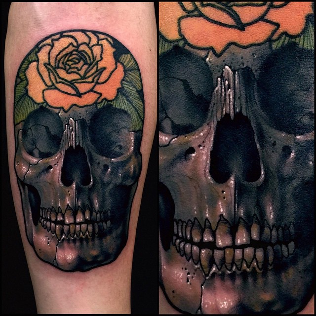 3D Skull and Rose Tattoo on Arm