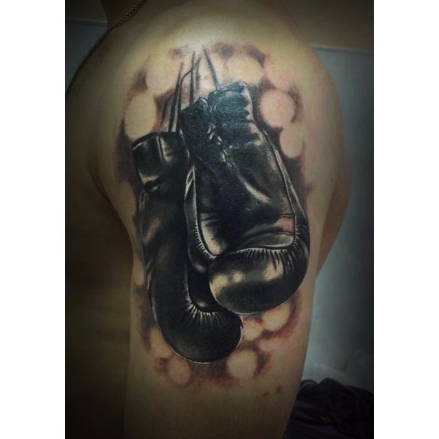Boxing Gloves Tattoo on Shoulder