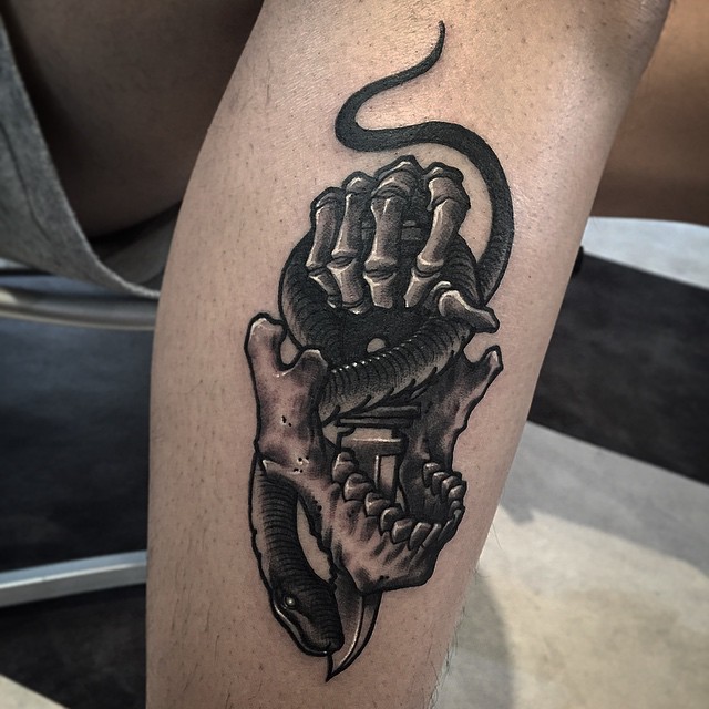 Dagger Skeleton Snake tattoo on Leg - Best Tattoo Ideas Gallery