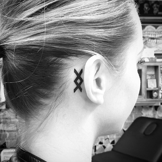 Inguz Viking Rune Tattoo Behind Ear