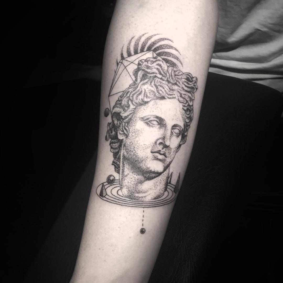 Greek Apollo Dotwork Tattoo