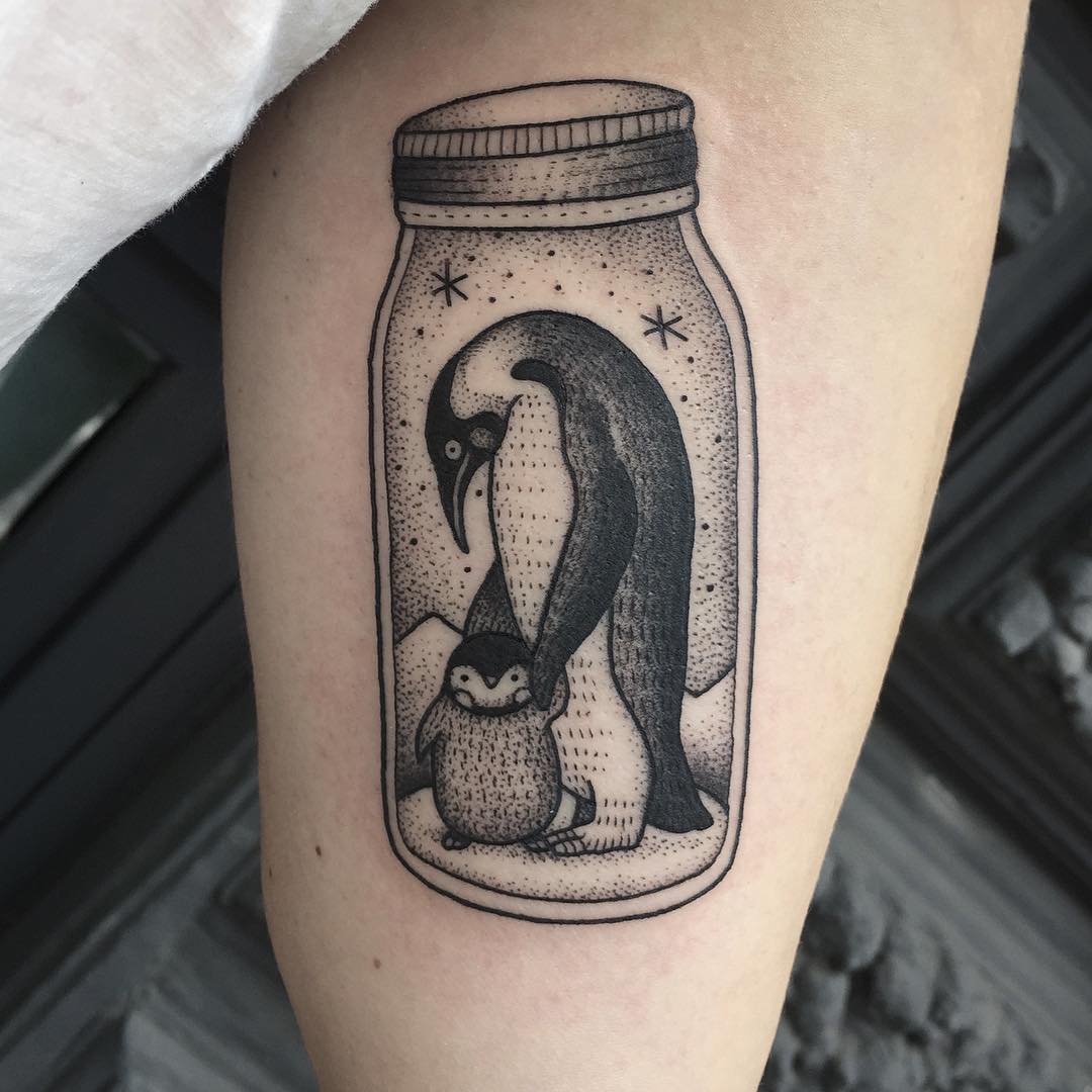 Penguins in Jar Tattoo