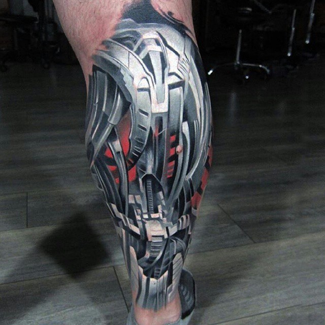 Robo Armor Biomechanical Tattoo on Leg - Best Tattoo Ideas Gallery