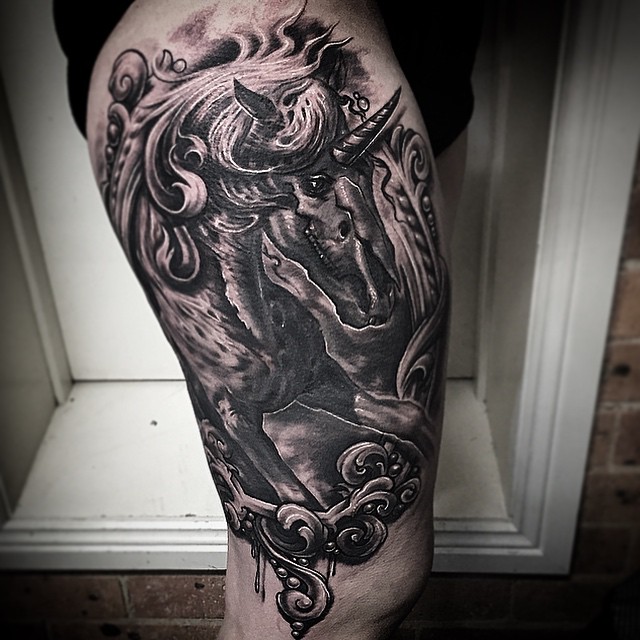 Unicorn of Death Tattoo on Thigh - Best Tattoo Ideas Gallery