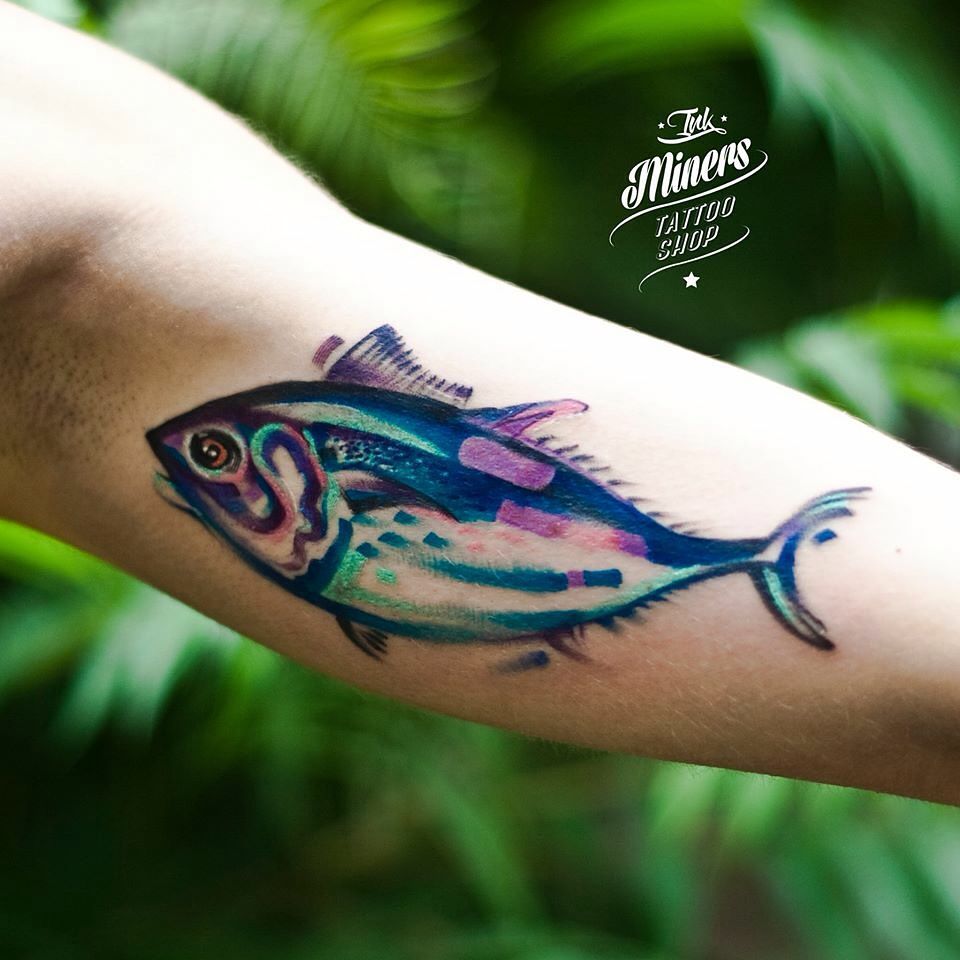 Blue Fish Tattoo on Arm