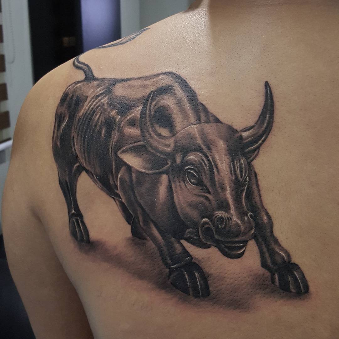 Bull Tattoo on Shoulder Blade