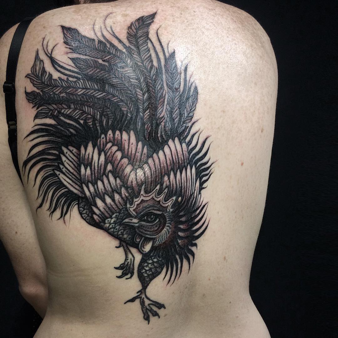 Rooster Tattoo on Back