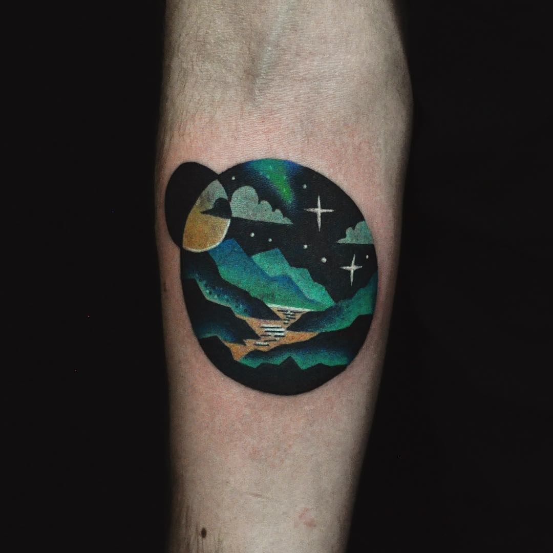 Small Mountain Landscape Tattoo on Arm