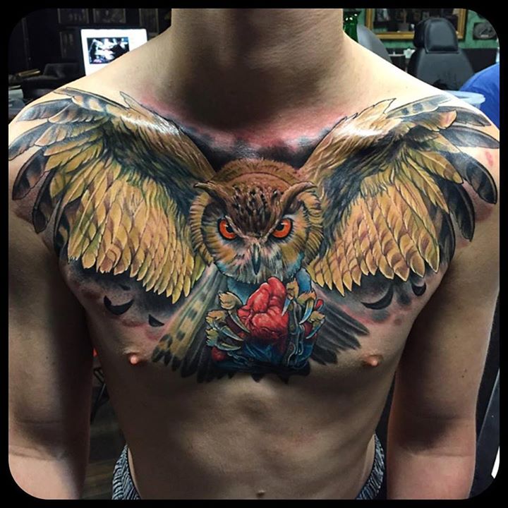 Owl chest piece by allentattoo on DeviantArt